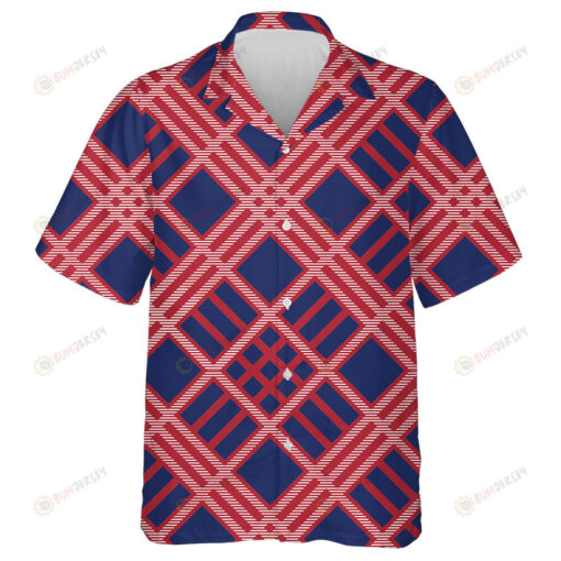 Patriotic American Flag Colors In Gingham Plaid Pattern Hawaiian Shirt