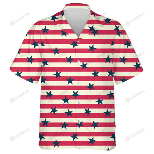 Patriotic American Star On Red Stripes Background Hawaiian Shirt