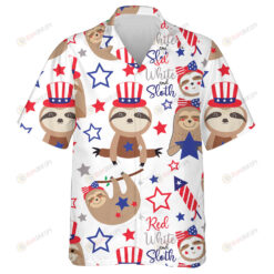 Patriotic Cartoon Sloth Bears Star Independence Day Hawaiian Shirt