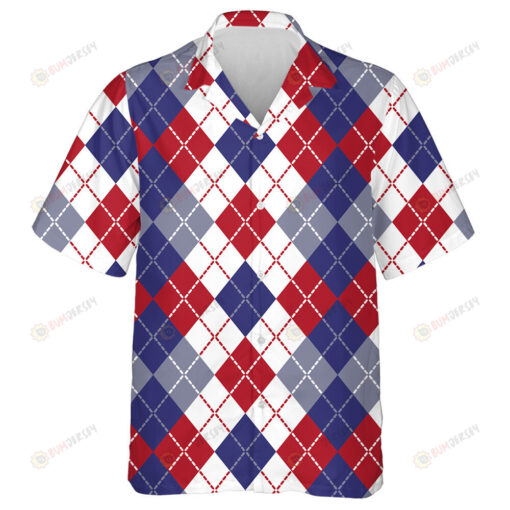 Patriotic Red White And Blue Argyle Pattern Hawaiian Shirt