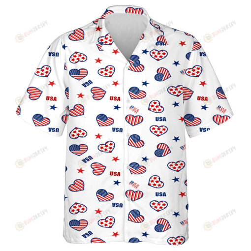 Patriotic Star And Heart Shape American Flag Pattern Hawaiian Shirt