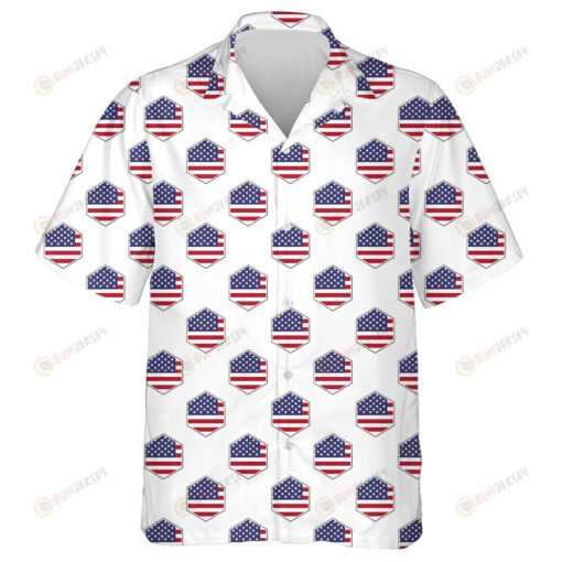 Patriotic USA Flag Hexagon Isolated On White Background Hawaiian Shirt