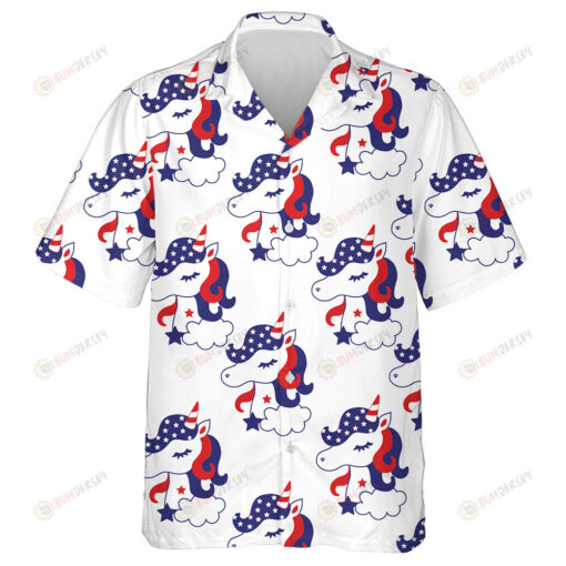 Patriotic Unicorn Face American Stars Stripes Hawaiian Shirt