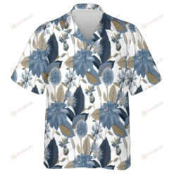 Pattern Of Blue Cornflowers Dahlias Thistles Flowers And Leaves Hawaiian Shirt