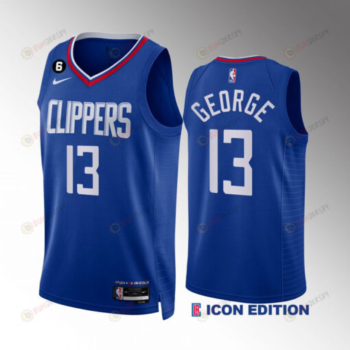 Paul George 13 2022-23 LA Clippers Royal Icon Edition Jersey NO.6 Patch