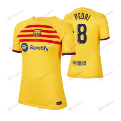 Pedri 8 Barcelona 2023 Fourth Women's Yellow Jersey