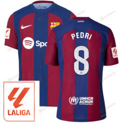 Pedri 8 Barcelona 2023/24 With LaLiga Badge Home Men Jersey