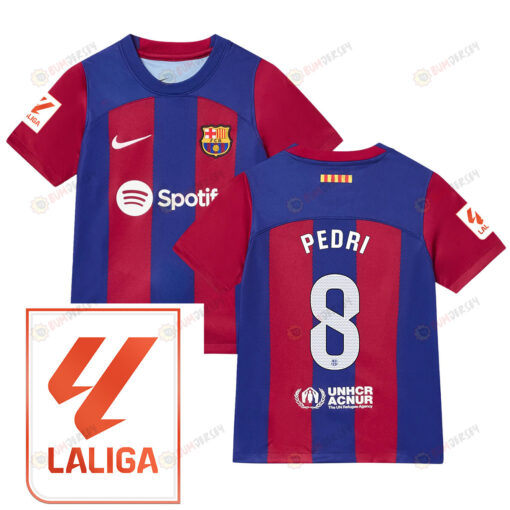 Pedri 8 Barcelona 2023/24 With LaLiga Badge Home Youth Jersey