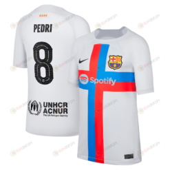 Pedri 8 Barcelona Youth 2022/23 Third Breathe Stadium Player Jersey - Gray