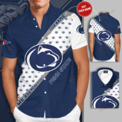 Penn State Nittany Lions Custom Name Curved Hawaiian Shirt In Blue