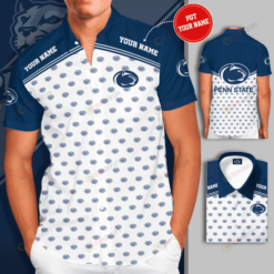 Penn State Nittany Lions Custom Name Curved Hawaiian Shirt In White And Blue