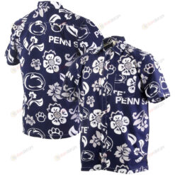 Penn State Nittany Lions Navy Floral Button-Up Hawaiian Shirt