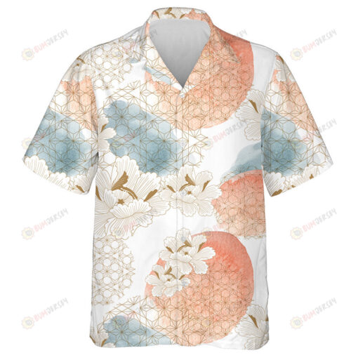 Peony Flower With Brush Stroke Illustration In Vintage Style Design Hawaiian Shirt