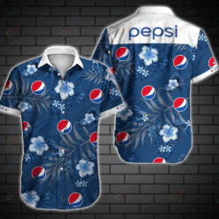 Pepsi Hibiscus Curved Hawaiian Shirt In Navy