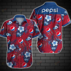 Pepsi Logo Floral pattern Curved Hawaiian Shirt In Red