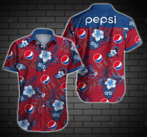 Pepsi Logo Floral pattern Curved Hawaiian Shirt In Red