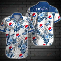 Pepsi New Style Hibiscus Curved Hawaiian Shirt In White