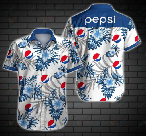 Pepsi New Style Hibiscus Curved Hawaiian Shirt In White