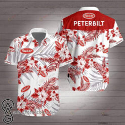 Peterbilt Trucks Hibiscus Curved Hawaiian Shirt Maria In Red White