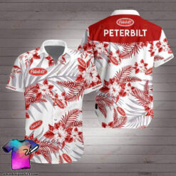 Peterbilt Trucks In White Red Pattern Hawaiian Shirt