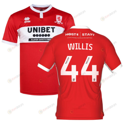 Pharrell Willis 44 Middlesbrough 2022-23 Home Jersey - Red/White