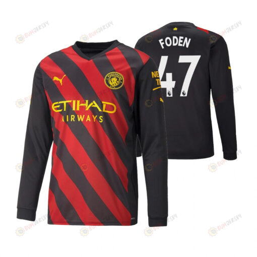 Phil Foden 47 Manchester City 2022-23 Men Away Black Long Sleeve Jersey