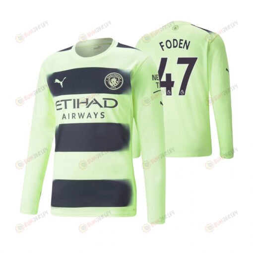 Phil Foden 47 Manchester City 2022-23 Third Long Sleeve Jersey - Neon Green