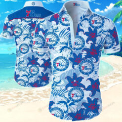 Philadelphia 76Ers On Blue Short Sleeve Curved Hawaiian Shirt