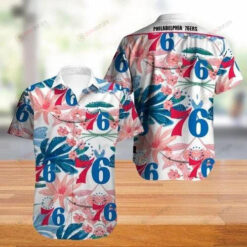 Philadelphia 76Ers Pink Blue Curved Hawaiian Shirt