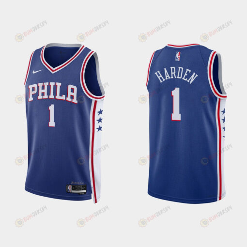 Philadelphia 76ers 1 James Harden 2022-23 Icon Edition Royal Men Jersey