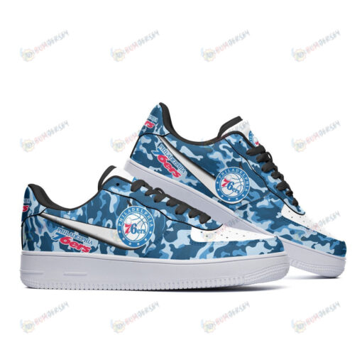 Philadelphia 76ers Logo Camo Pattern Air Force 1 Printed In Blue