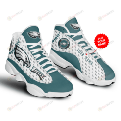 Philadelphia Eagles Air Jordan 13 Personalized Sneaker Shoes In White Teal