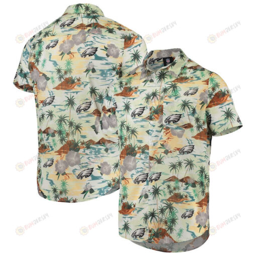 Philadelphia Eagles Cream Paradise Floral Button-Up Hawaiian Shirt