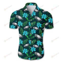 Philadelphia Eagles Curved Hawaiian Shirt Logo With Tropical Flower And Leave In Green