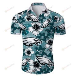Philadelphia Eagles Flower Pattern Curved Hawaiian Shirt In White & Blue
