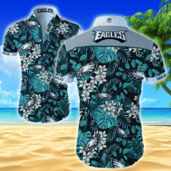 Philadelphia Eagles Flower & Leaf Pattern Curved Hawaiian Shirt In Blue