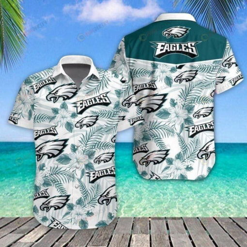 Philadelphia Eagles Football Hibiscus Curved Hawaiian Shirt In White