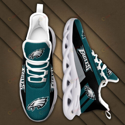 Philadelphia Eagles Logo Black Stripe Pattern 3D Max Soul Sneaker Shoes In Midnight Green