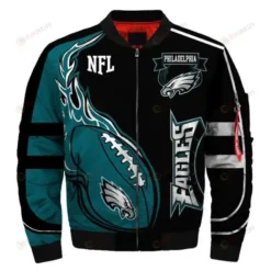 Philadelphia Eagles Logo Bomber Jacket - Black And Teal Color