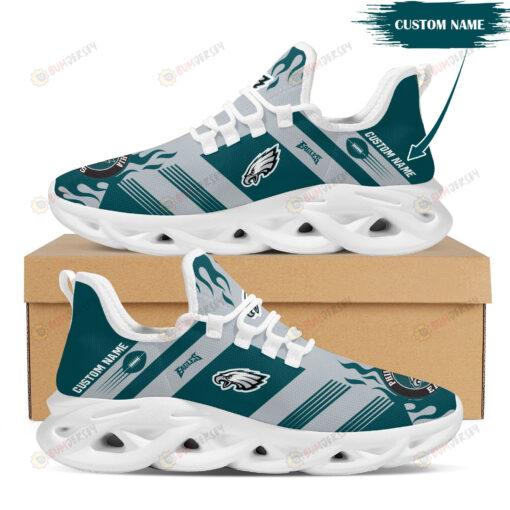 Philadelphia Eagles Logo Custom Name Pattern 3D Max Soul Sneaker Shoes In Turquoise And Gray