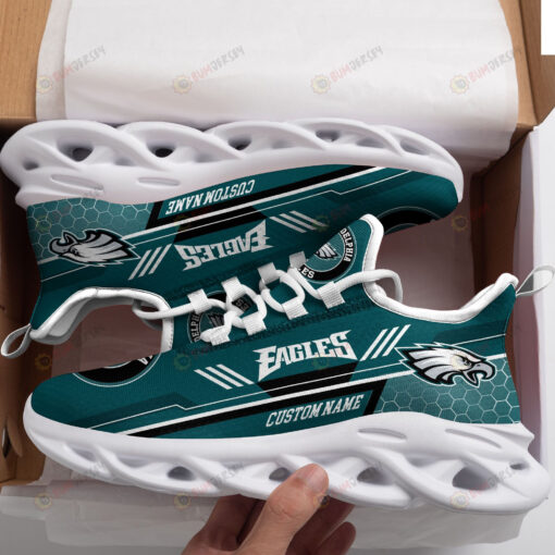 Philadelphia Eagles Logo Custom Name Pattern In Dark Green 3D Max Soul Sneaker Shoes