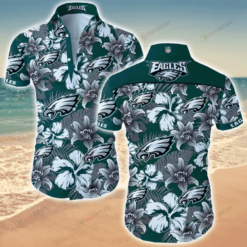 Philadelphia Eagles Logo Floral And Leave ??3D Printed Hawaiian Shirt