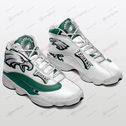 Philadelphia Eagles Logo Pattern Air Jordan 13 Shoes Sneakers In White And Turquoise