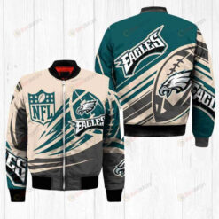 Philadelphia Eagles Logo Pattern Bomber Jacket - Beige And Teal Color