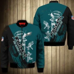 Philadelphia Eagles Logo Pattern Bomber Jacket - Teal Color