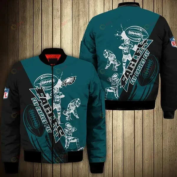 Philadelphia Eagles Logo Pattern Bomber Jacket - Teal Color