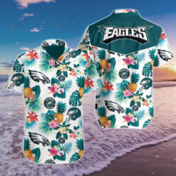 Philadelphia Eagles Pineapple Pattern Curved Hawaiian Shirt In Dark Green