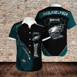 Philadelphia Eagles Rugby Ball Green And Black Background Hawaiian Shirt