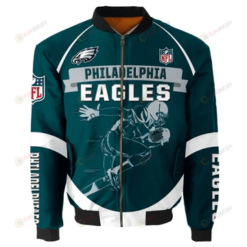 Philadelphia Eagles Team Logo Pattern Bomber Jacket- Turquoise