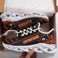 Philadelphia Flyers Logo Custom Name Pattern 3D Max Soul Sneaker Shoes In Black And Orange